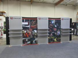 Modified ECO-2041 Sustainable Inline Exhibit with (9) Shelves and Tension Fabric Graphics