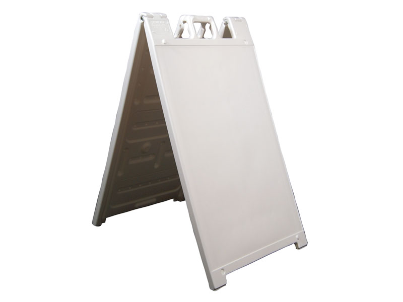 Valet 360 uses the same heavy duty durable plastic hinge top a-frame underneath the fabric graphic