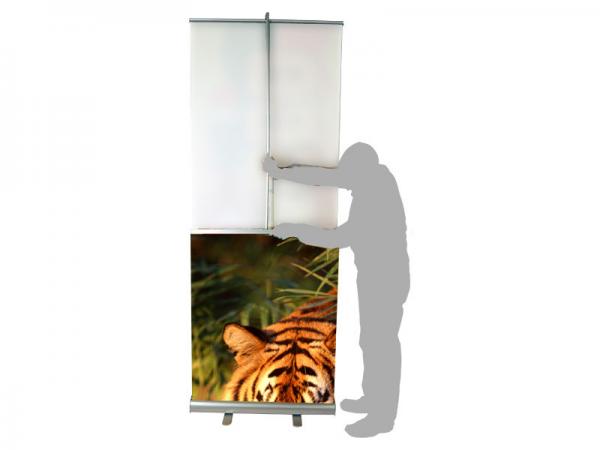 PRONTO2 2-Sided Banner Stand - Silver - Shows One Graphic Set-up and One Being Extracted - Set-up