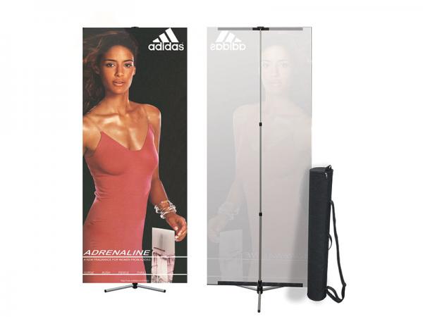 Summit Telescopic Banner Stand - Silver - Shown Front and Back with Black Carry Case