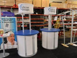 Custom Round Kiosks with Tension Fabric Header and Storage -- Image 1