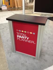 RENTAL: RE-9003 Rental Design, 10' Diameter Circular Sign, RE-1227 Small Rectangular Counter, and Large Monitor Mount -- Image 3