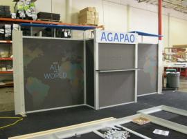 Modified eSmart ECO-2044 Sustainable Exhibit with LED Luminator Lighting, Custom Header and Pillowcase Graphic -- Image 1