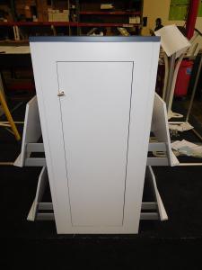 Custom Modular Kiosk with Slant Shelves, Internal Shelves, Wire Management, and Locking Storage