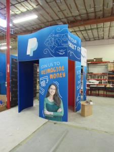 Custom Curved Gravitee Modular Island with Curved Panels and Fabric and Direct Print Graphics