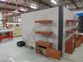 Custom Island Exhibit with SuperNova Lightboxes, SEG Tension Fabric Graphics, Product Shelves, Locking Storage, Monitor Mount, and Planter Boxes