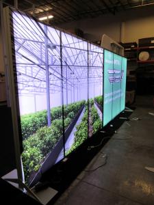 Custom Eco-Systems Sustainable Inline with Double-sided Backlit Graphics, Aero Pillowcase Graphic Accent, Monitor Mount, and Product Arch for Hanging Grow Lights