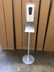 (100) MOD-9004 Hand Sanitizer Stands with Stainless Steel Mounting Plates/Drip Trays and Automatic Touch-Less Sanitizer Dispensers