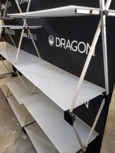 Quadro FG-116 Pop Up Display with 18 Shelves, Direct Print Front Graphic, and a Rear Fabric Printed Graphic