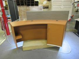 Custom Reception Desk with Toe Kick Accent Lights, Locking Storage, Wire Management, Shelves, and Graphics