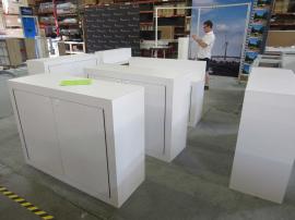 (6) Custom Wood Counters with Locking Storage and Shipping Crates