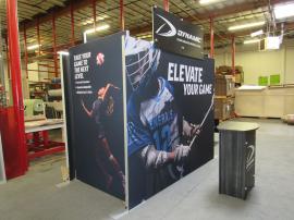 Custom 4-Sided Symphony Exhibit with Curved and Flat SEG Frames, Tension Fabric Graphics, Monitor Mount, and SYM-406 and SYM-412 Portable Counters
