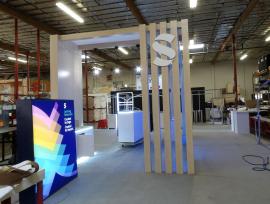 Custom Island Exhibit with Laminated Backlit Slat Walls -- View 2