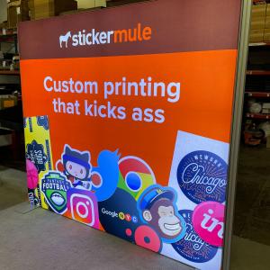 Custom SuperNova Lightbox Display with Backlit Graphic, Canopy, Shelves, Fabric and Direct Print Graphics, Locking Storage, and Custom Reception Counter
