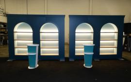 Custom Shelving Units with LED Accent Lighting and Custom Stands