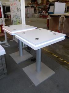 (2) MOD-1454 Bistro Tables with (4) Wireless Charging Pads and RGB Programmable Accent Lights