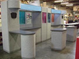 Intro Fabric Panel Display with Alcove Counters, Peninsula Counters, Backlit Headers, and Monitor Mounts -- Image 2