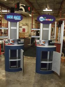 Two Custom Kiosks with Locking Storage and Shelf